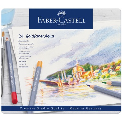 Карандаши акварельные художественные Faber-Castell Goldfaber Aqua, 24 цвета в металлической коробке
