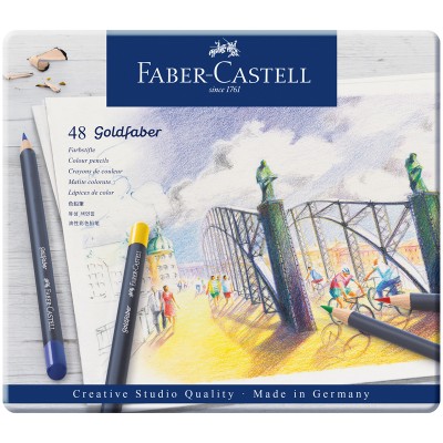 Карандаши цветные Faber-Castell Goldfaber 48 цветов, круглые, заточенные, в металлической коробке