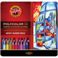 Набор высококачественных художественных цветных карандашей Polycolor KOH-I-NOOR 3824 в металлической коробке, 24 цвета